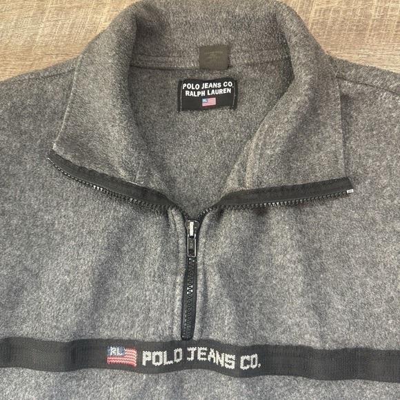 Vintage 90's Ralph Lauren Polo Jeans Co. USA Flag 1/4 Zip Fleece Pullover Large - Picture 3 of 8